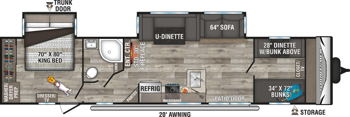 2021 KZ RV Sportsmen Destination 362BH Travel Trailer Floorplan