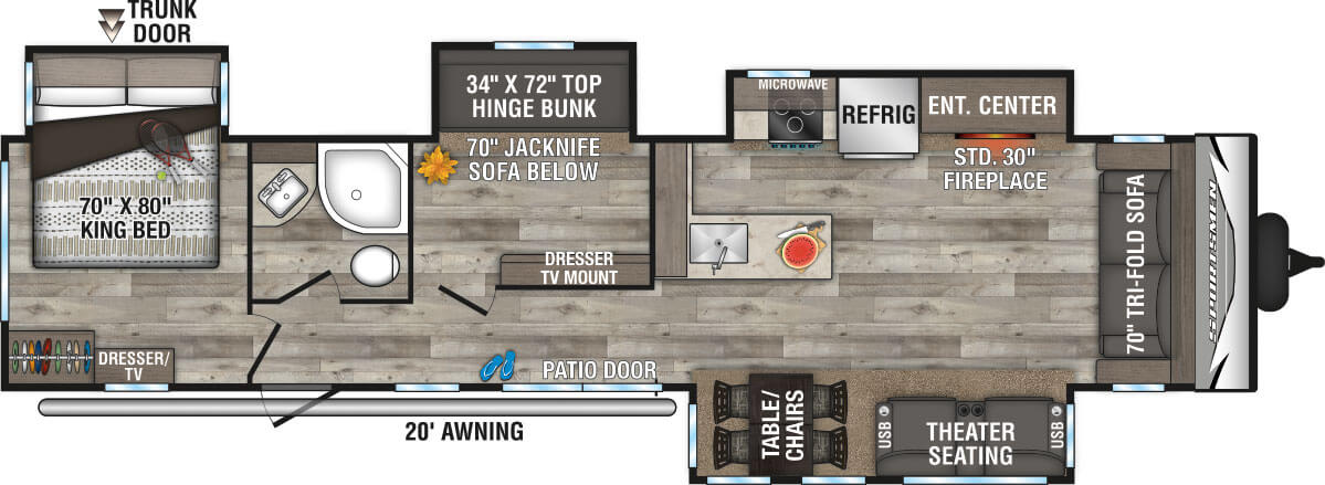 2021 KZ RV Sportsmen Destination 364BH Travel Trailer Floorplan