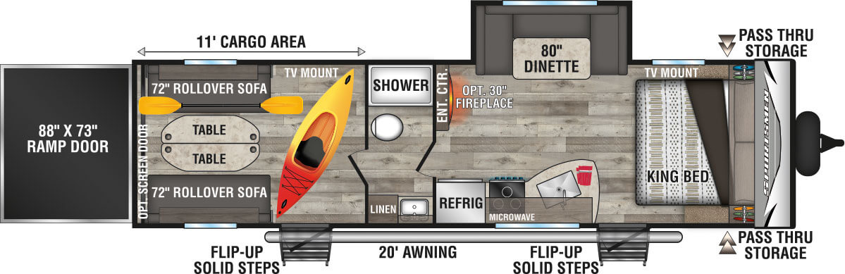 2021 KZ RV Sportsmen LE 291THLE Travel Trailer Toy Hauler Floorplan