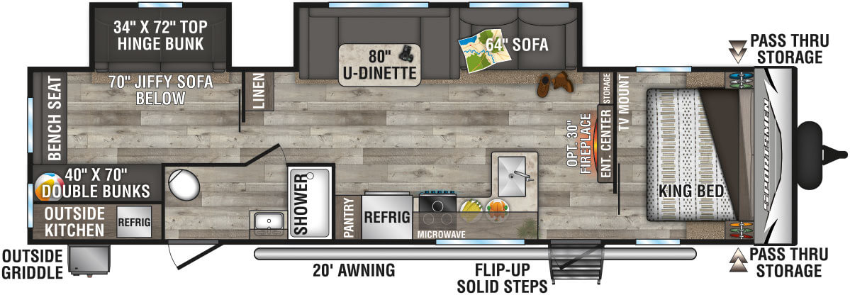 2021 KZ RV Sportsmen LE 332BHKLE Travel Trailer Floorplan