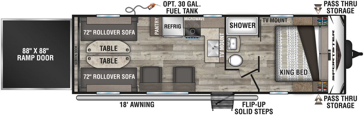 2021 KZ RV Sportster 270THR Travel Trailer Toy Hauler Floorplan