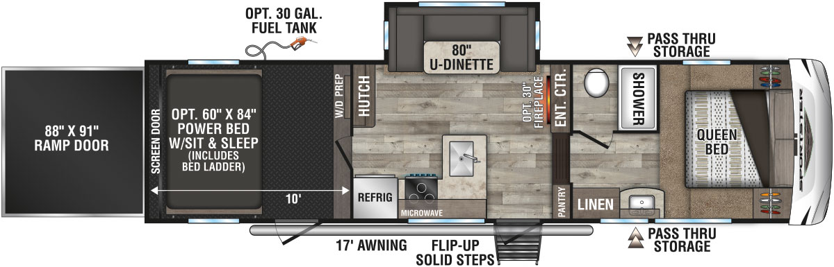 2021 KZ RV Sportster 311TH10 Fifth Wheel Toy Hauler Floorplan