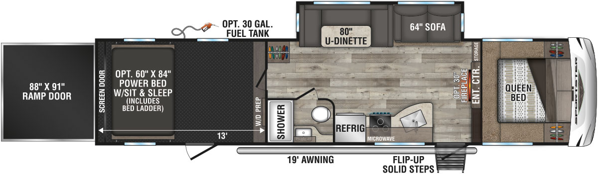 2021 KZ RV Sportster 331TH13 Fifth Wheel Toy Hauler Floorplan