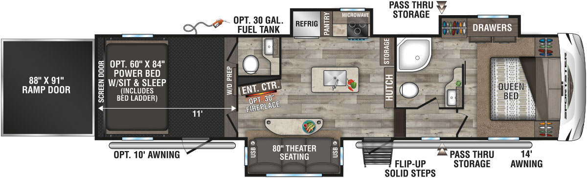 2021 KZ RV Sportster 343TH11 Fifth Wheel Toy Hauler Floorplan