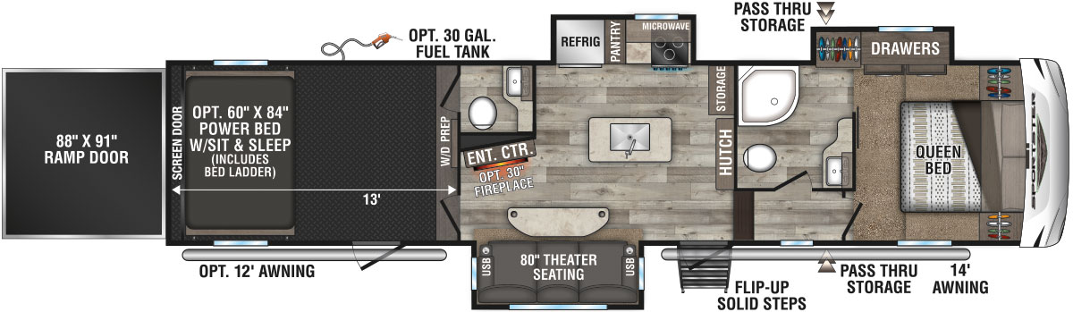 2021 KZ RV Sportster 353TH13 Fifth Wheel Toy Hauler Floorplan