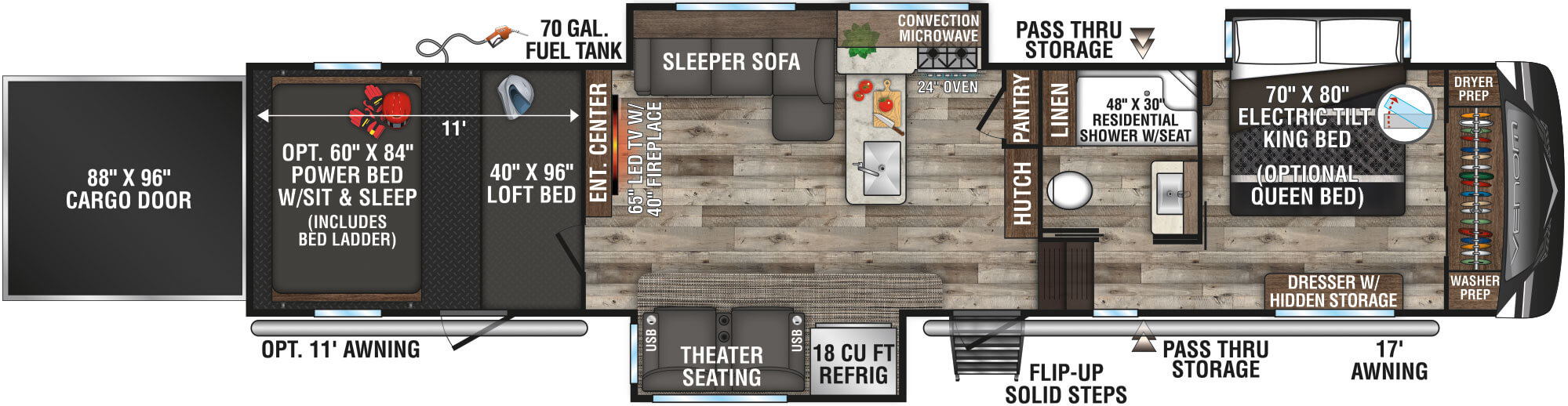 2021 KZ RV Venom 3911TK Fifth Wheel Toy Hauler Floorplan