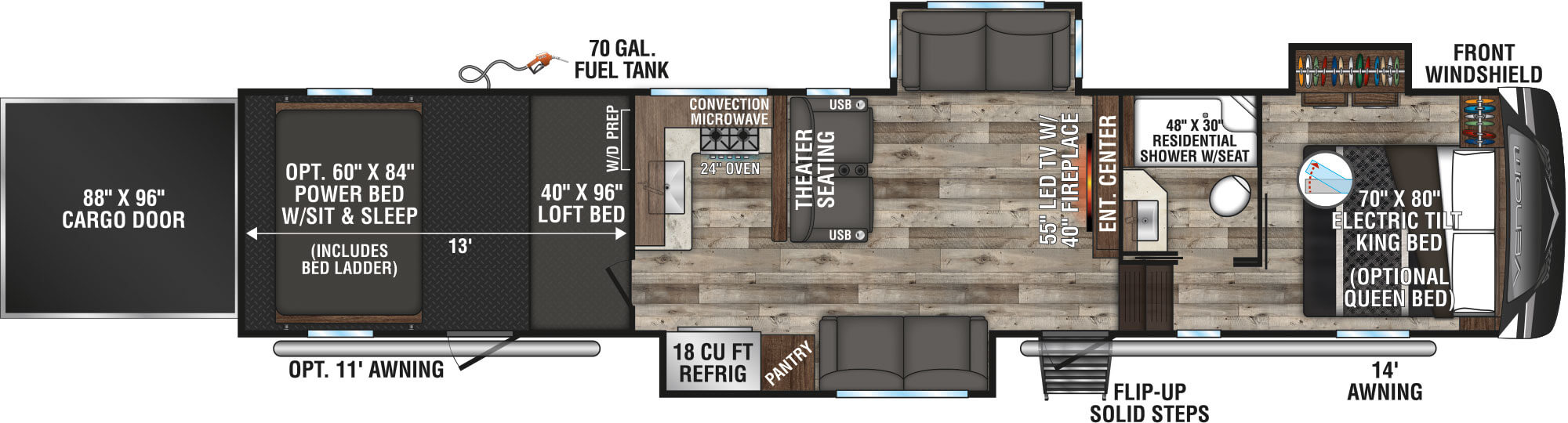 2021 KZ RV Venom 4113TK Fifth Wheel Toy Hauler Floorplan