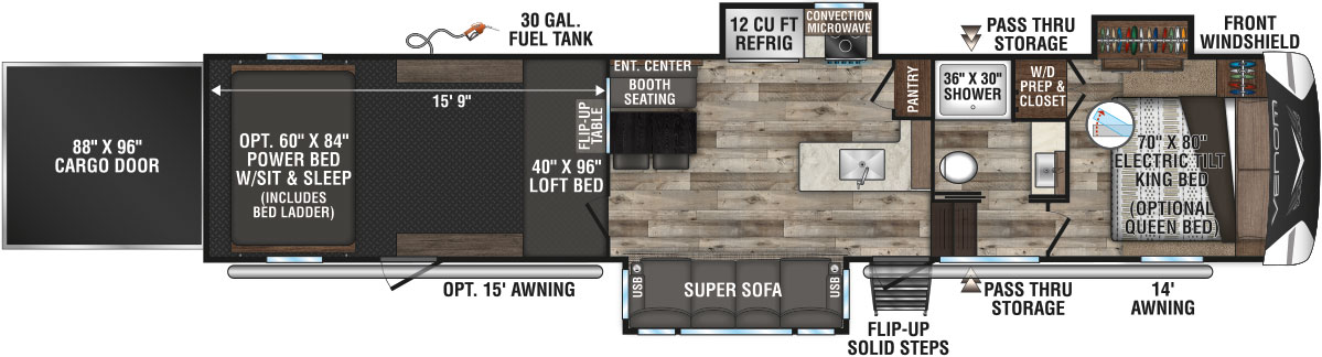 2021 KZ RV Venom V-Series V3916TK Fifth Wheel Toy Hauler Floorplan