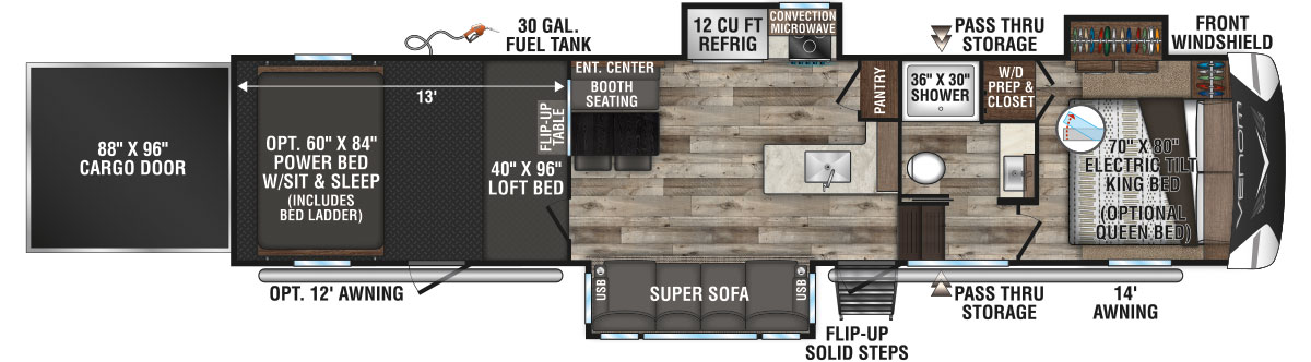 2021 KZ RV Venom V-Series V3413TK Fifth Wheel Toy Hauler Floorplan