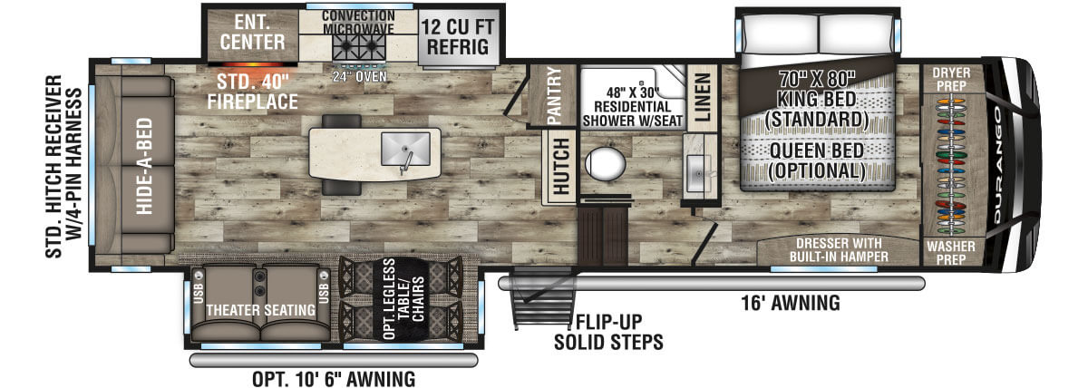 2022 KZ RV Durango D301RLT Fifth Wheel Floorplan