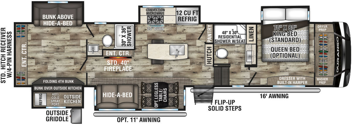 2022 KZ RV Durango D348BHF Fifth Wheel Floorplan