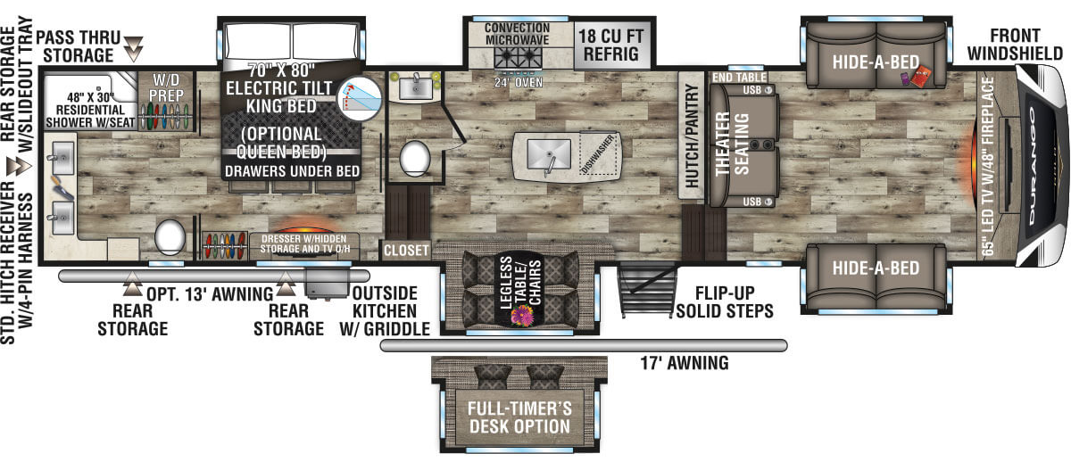 2022 KZ RV Durango Gold G386FLF Fifth Wheel Floorplan