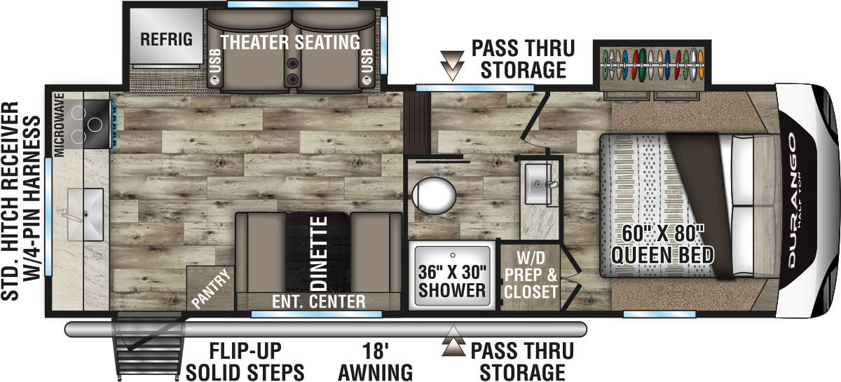 2022 KZ RV Durango Half-Ton D230RKD Theater Seating Option Fifth Wheel Floorplan