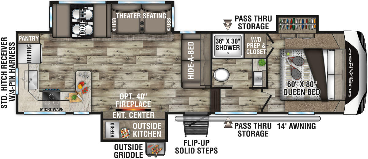 2022 KZ RV Durango Half-Ton D256RKT Fifth Wheel Floorplan