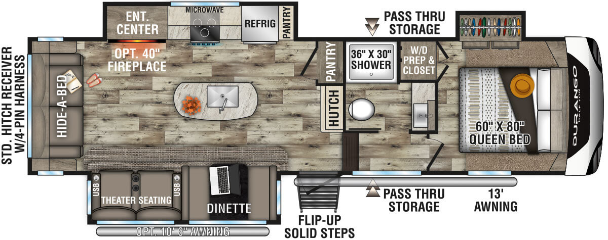 2022 KZ RV Durango Half-Ton D283RLT Fifth Wheel Floorplan