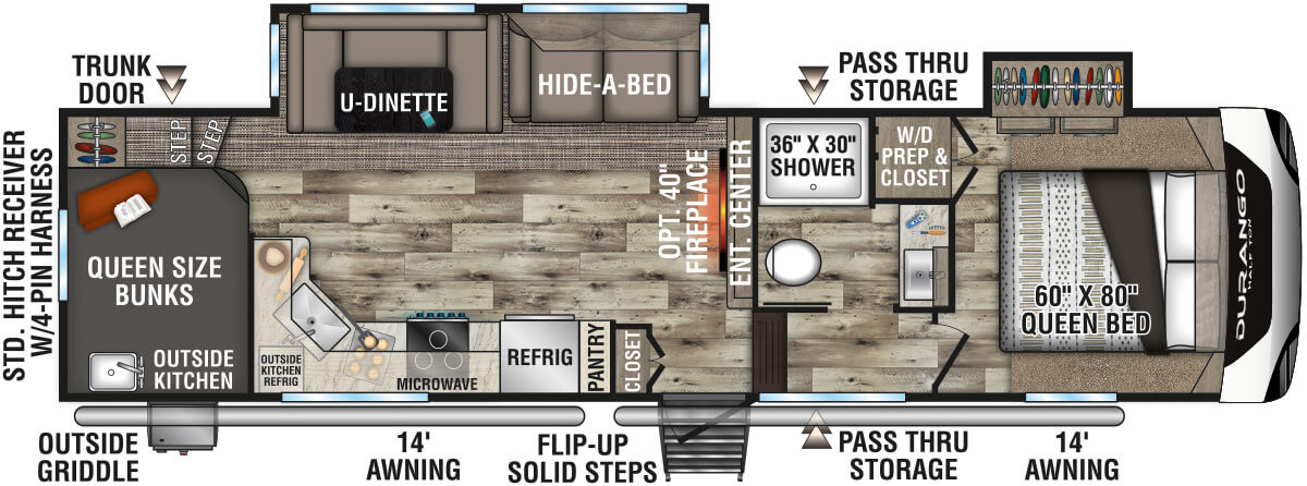 2022 KZ RV Durango Half-Ton D286BHD Fifth Wheel Floorplan