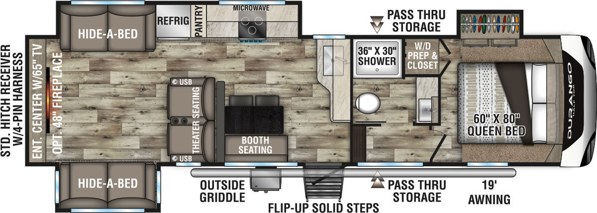 2022 KZ RV Durango Half-Ton D290RLT Fifth Wheel Floorplan