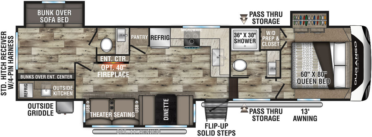 2022 KZ RV Durango Half-Ton D291BHT Fifth Wheel Floorplan