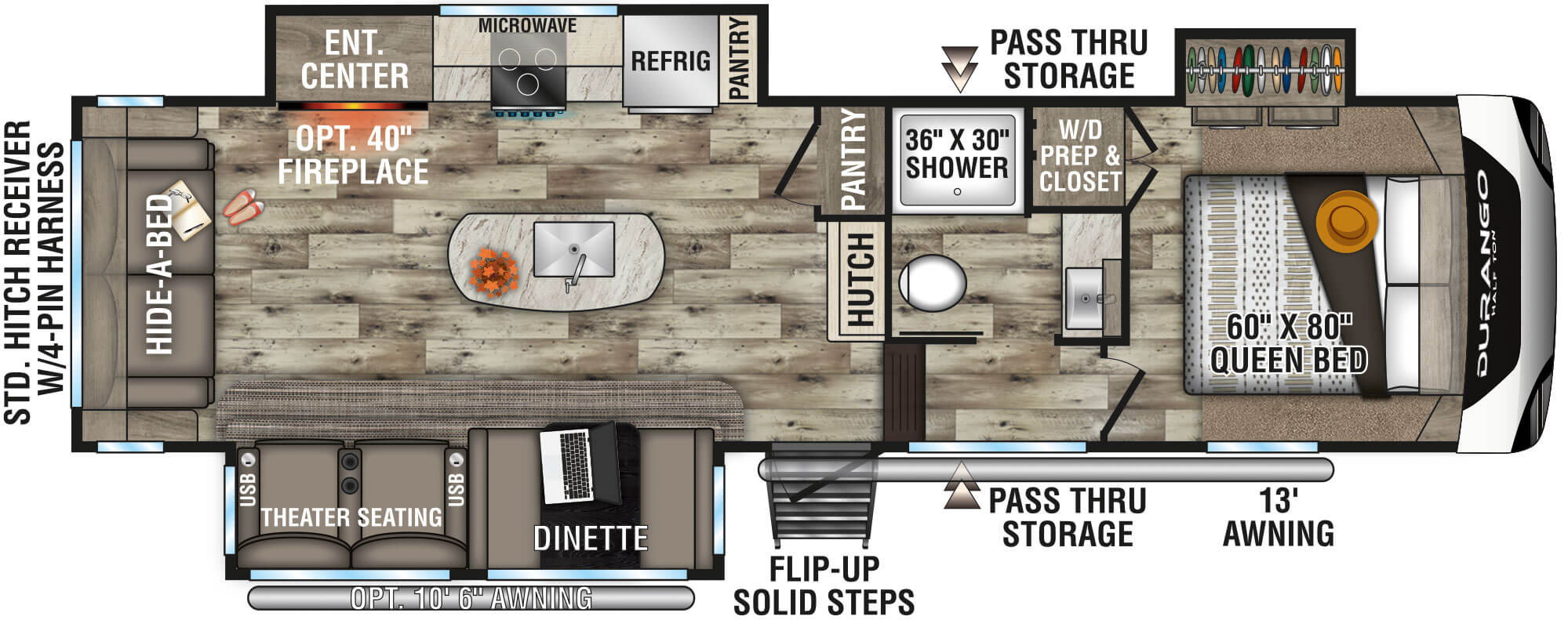 2022 KZ RV Durango D283RLT Fifth Wheel Floorplan