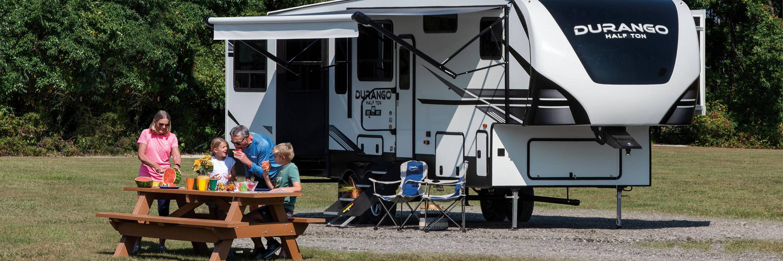 2022 KZ RV Durango Half-Ton D290RLT Fifth Wheel at Campsite Watermelon Picnic