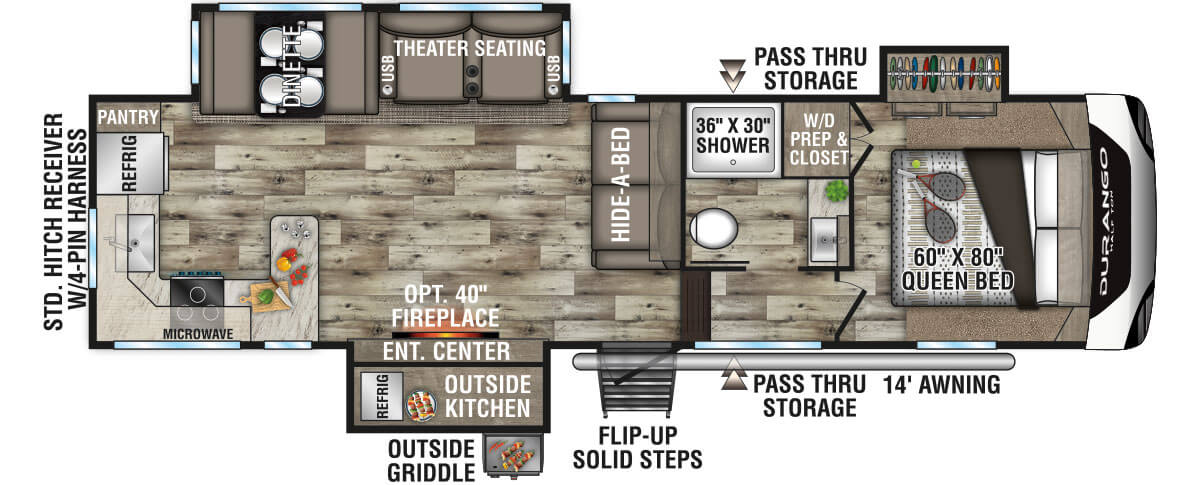 2022 KZ RV Durango Half-Ton D256RKT Fifth Wheel Floorplan