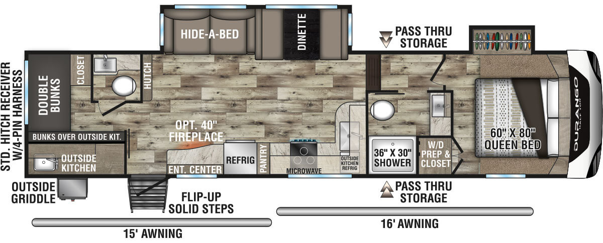 2022 KZ RV Durango Half-Ton D274BHD Fifth Wheel Floorplan