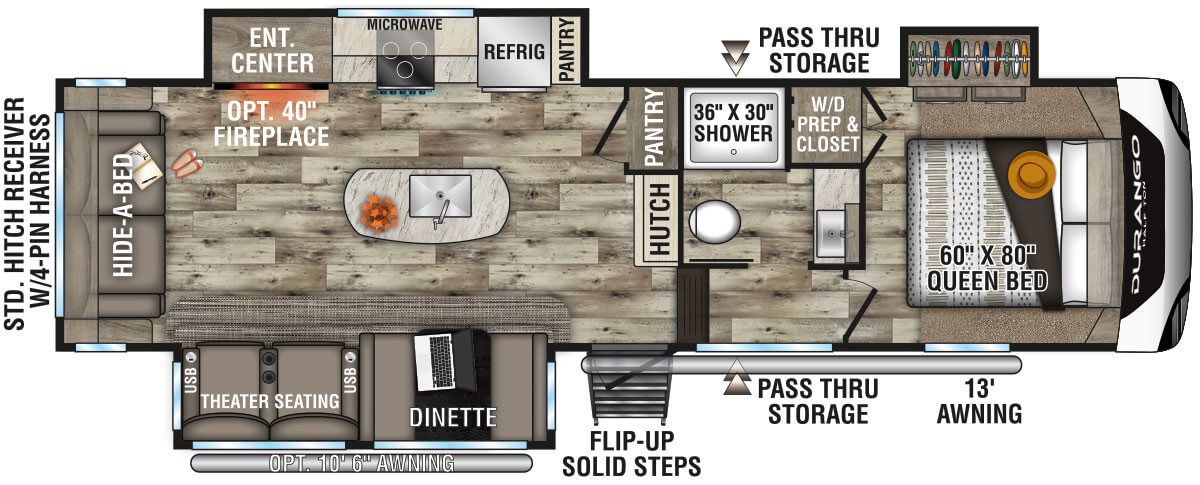 2022 KZ RV Durango Half-Ton D283RLT Fifth Wheel Floorplan