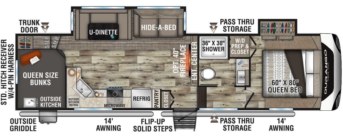 2022 KZ RV Durango Half-Ton D286BHD Fifth Wheel Floorplan