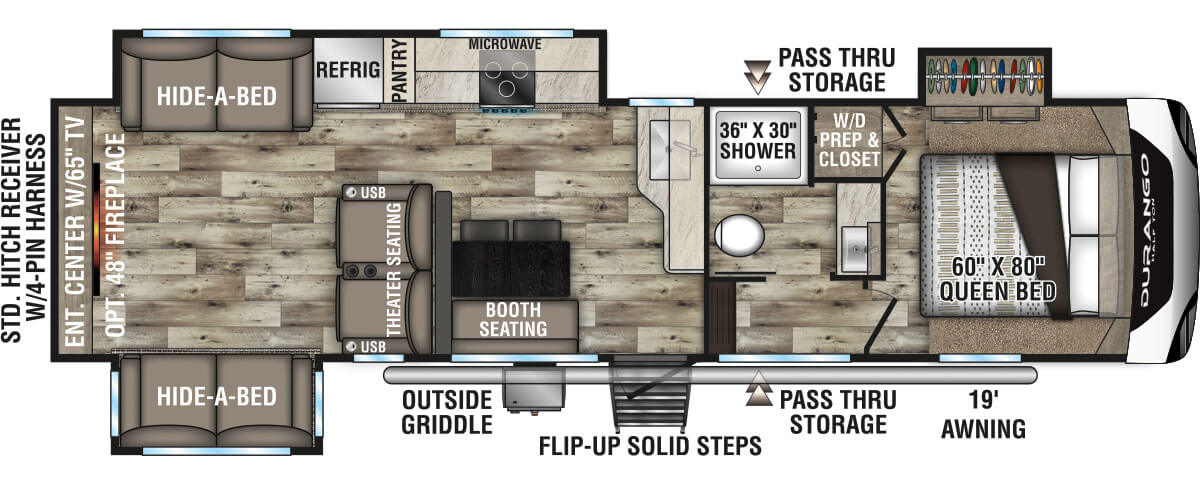 2022 KZ RV Durango Half-Ton D290RLT Fifth Wheel Floorplan