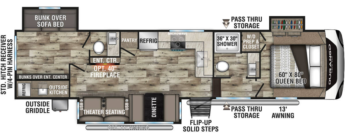 2022 KZ RV Durango Half-Ton D291BHT Fifth Wheel Floorplan