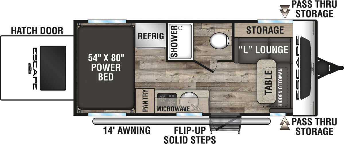 2022 KZ RV Escape E18 HATCH Travel Trailer Floorplan