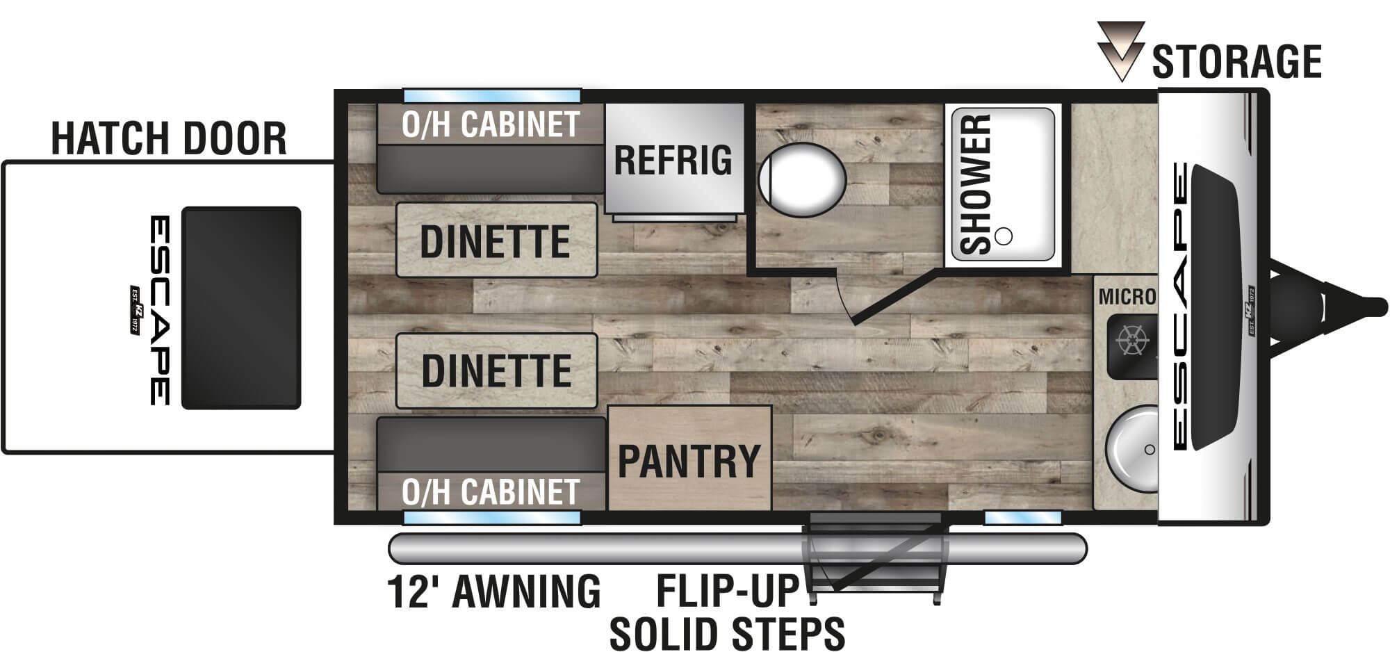 2022 KZ RV Escape E14 HATCH Travel Trailer Floorplan