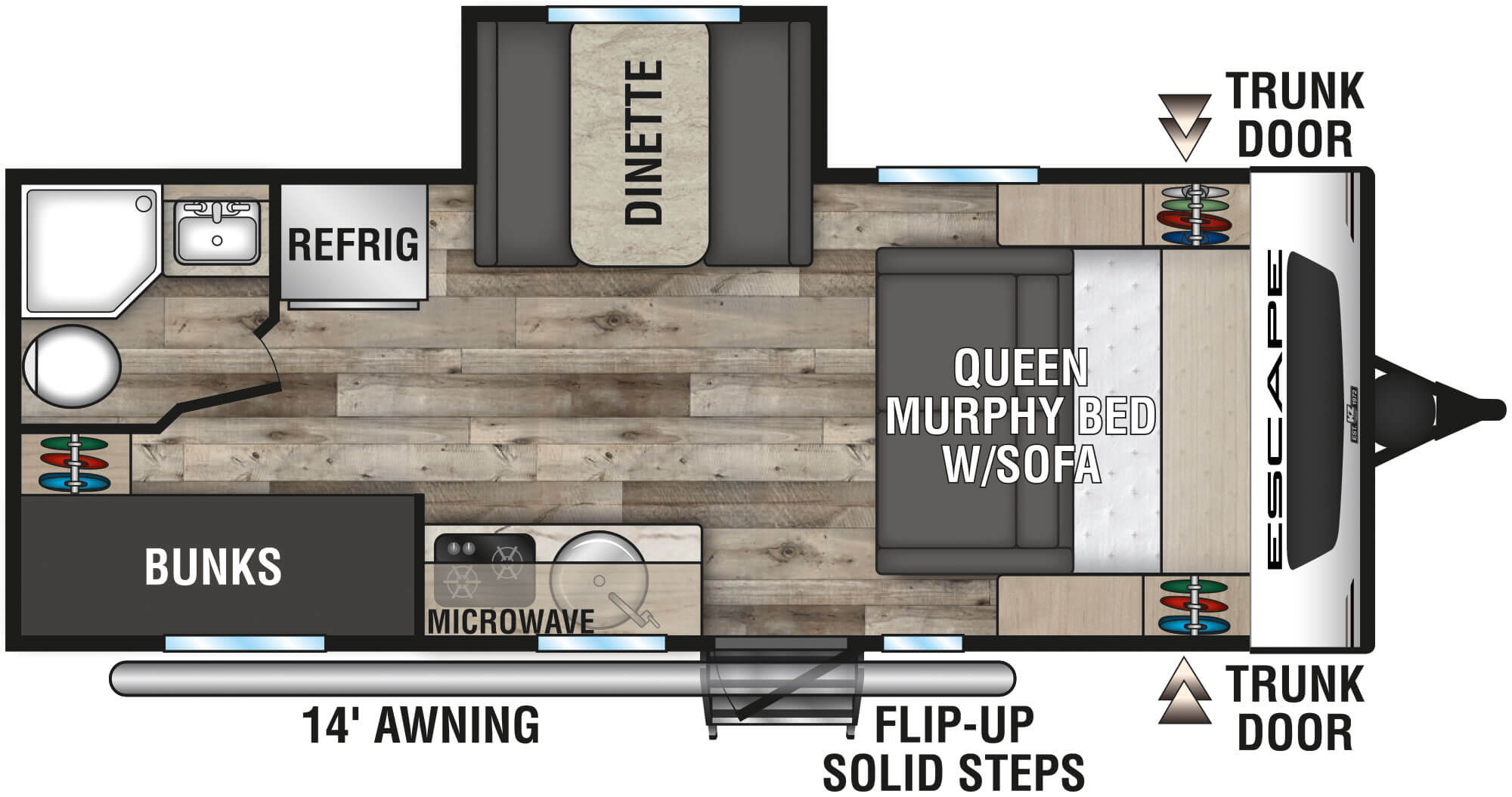 2022 KZ RV Escape E201BH Travel Trailer Floorplan