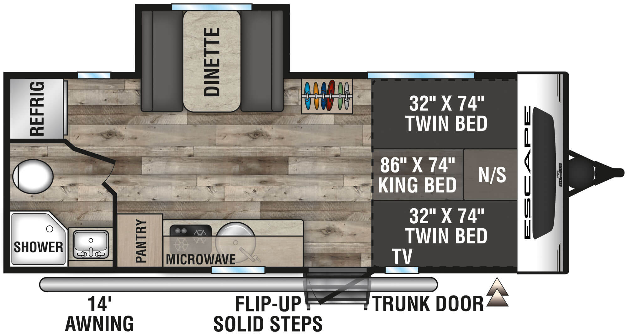 2022 KZ RV Escape E201TB Travel Trailer Floorplan