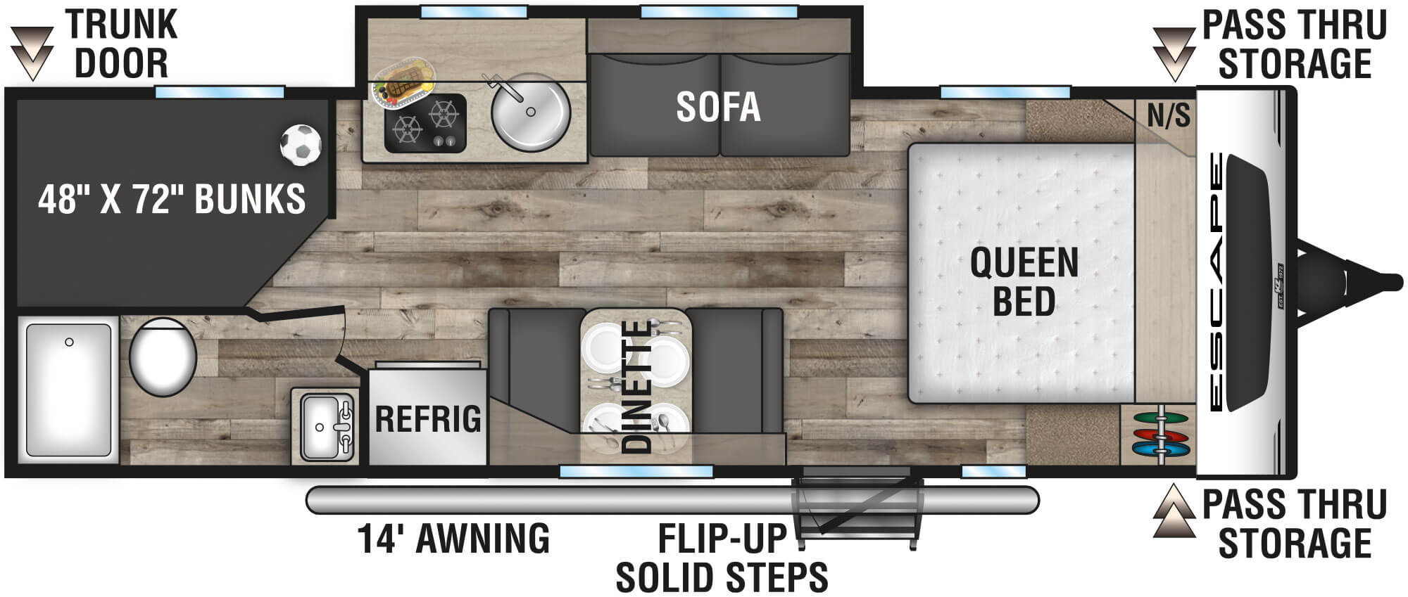 2022 KZ RV Escape E231BH Travel Trailer Floorplan