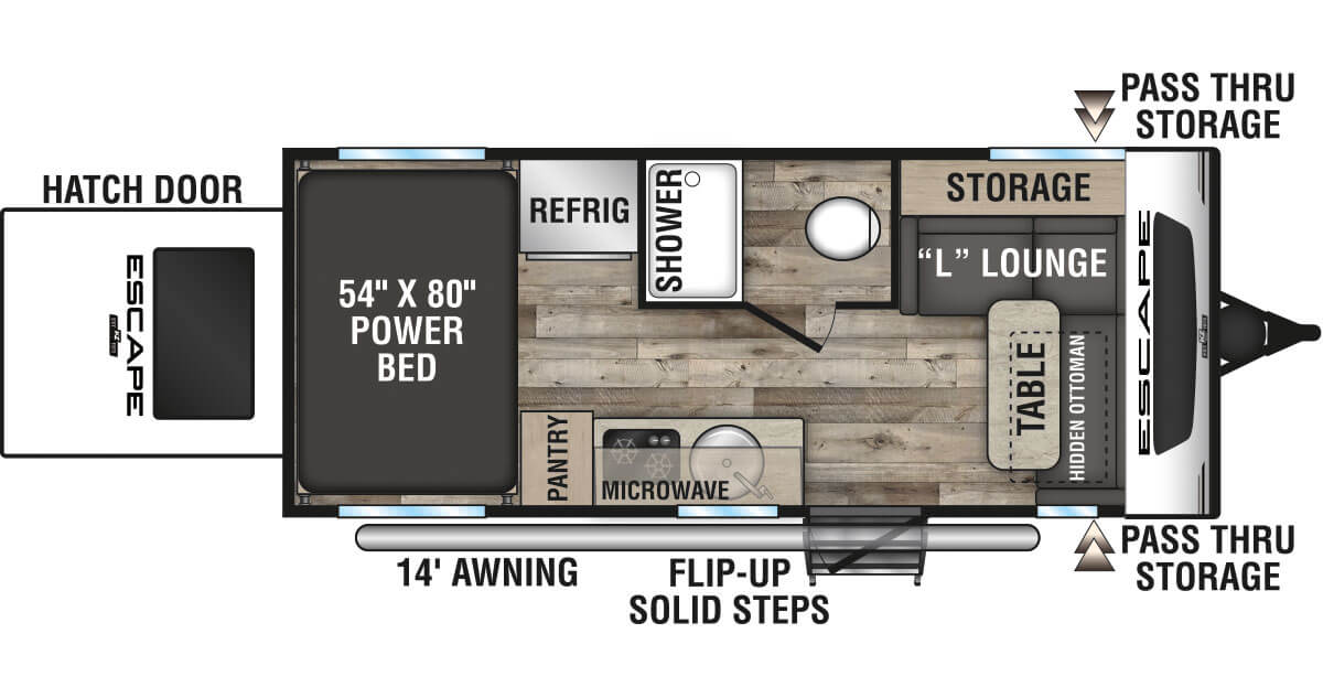 2022 KZ RV Escape E18 HATCH Travel Trailer Floorplan