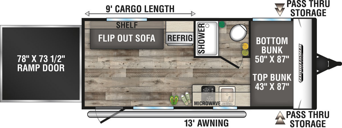 2022 KZ RV Sportsmen Classic 180TH Travel Trailer Toy Hauler Floorplan