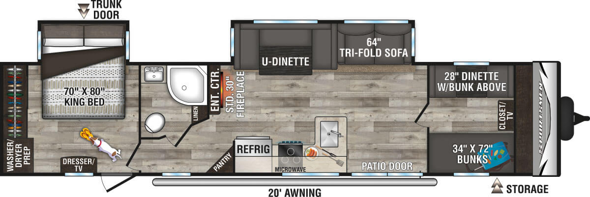 2022 KZ RV Sportsmen Destination 362BH Travel Trailer Floorplan