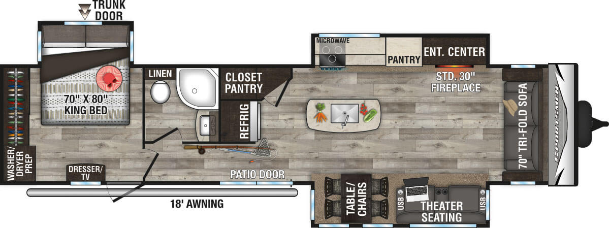 2022 KZ RV Sportsmen Destination 363FL Travel Trailer Floorplan