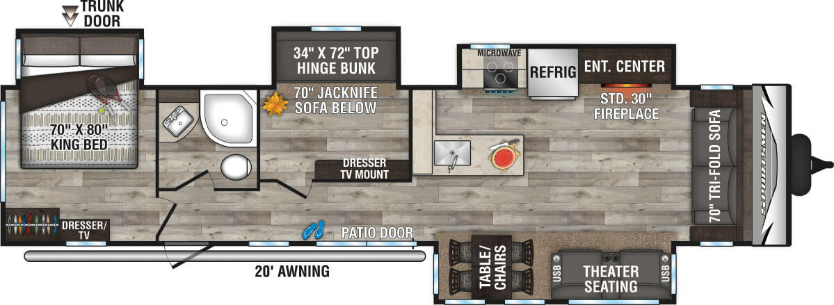 2022 KZ RV Sportsmen Destination 364BH Travel Trailer Floorplan