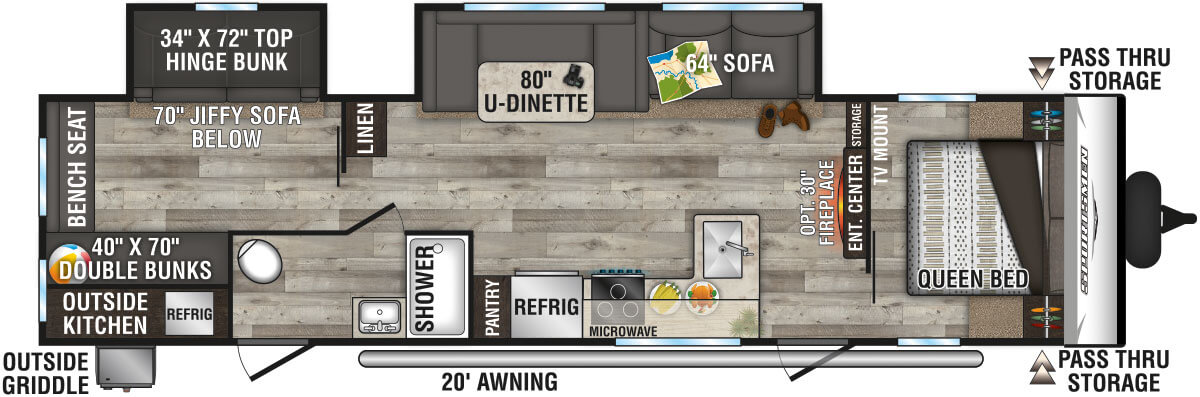 2022 KZ RV Sportsmen SE 332BHKSE Travel Trailer Floorplan