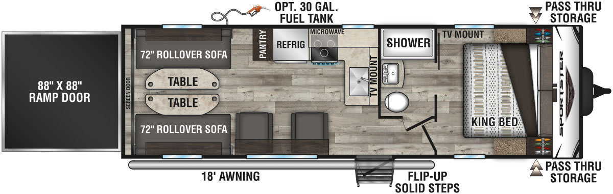 2022 KZ RV Sportster 270THR Travel Trailer Toy Hauler Floorplan