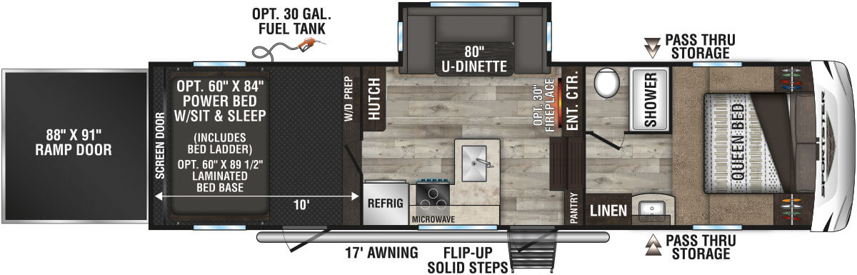 2022 KZ RV Sportster 311TH10 Fifth Wheel Toy Hauler Floorplan