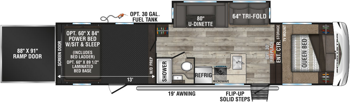 2022 KZ RV Sportster 331TH13 Fifth Wheel Toy Hauler Floorplan