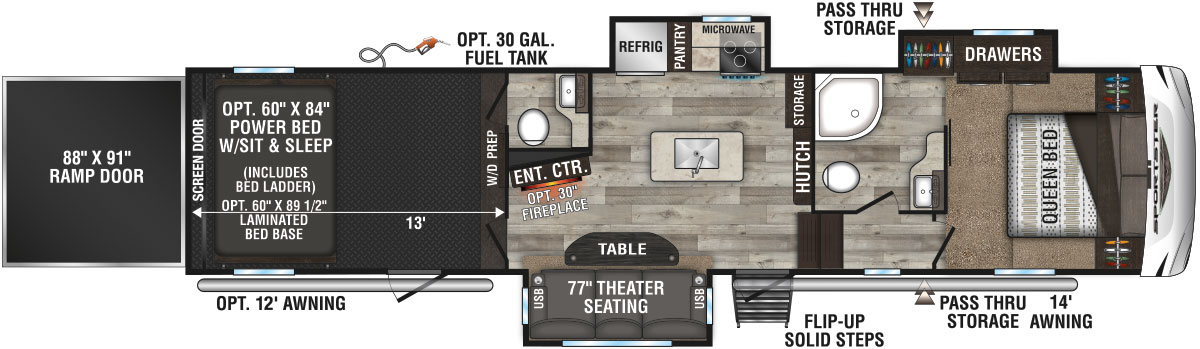 2022 KZ RV Sportster 353TH13 Fifth Wheel Toy Hauler Floorplan