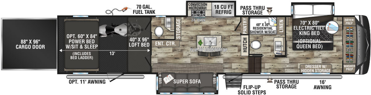 2022 KZ RV Venom 4013TK Fifth Wheel Toy Hauler Floorplan