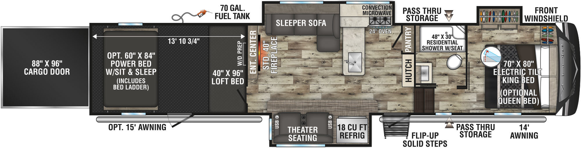 2022 KZ RV Venom 4114TK Fifth Wheel Toy Hauler Floorplan