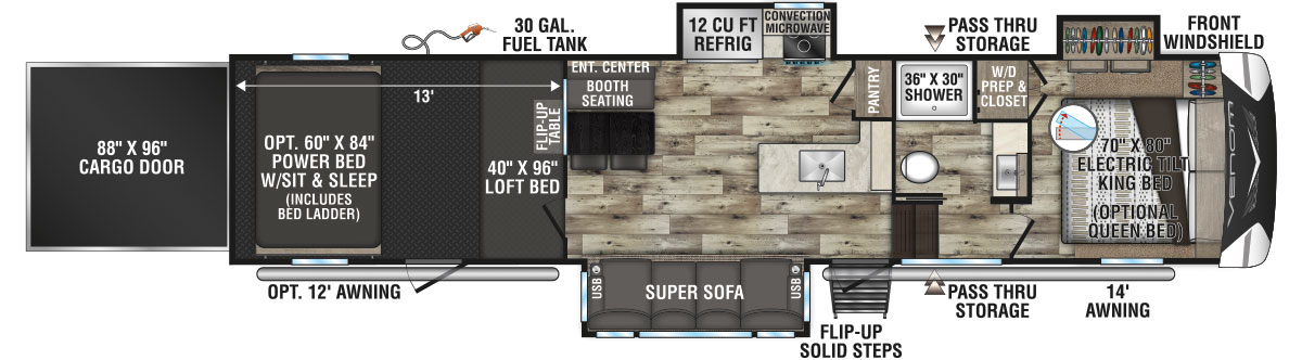 2022 KZ RV Venom V-Series V3413TK Fifth Wheel Toy Hauler Floorplan