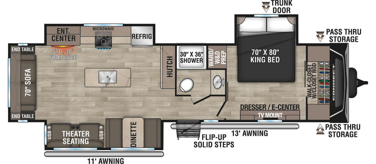 2024 KZ RV Connect C313MK Travel Trailer Floorplan