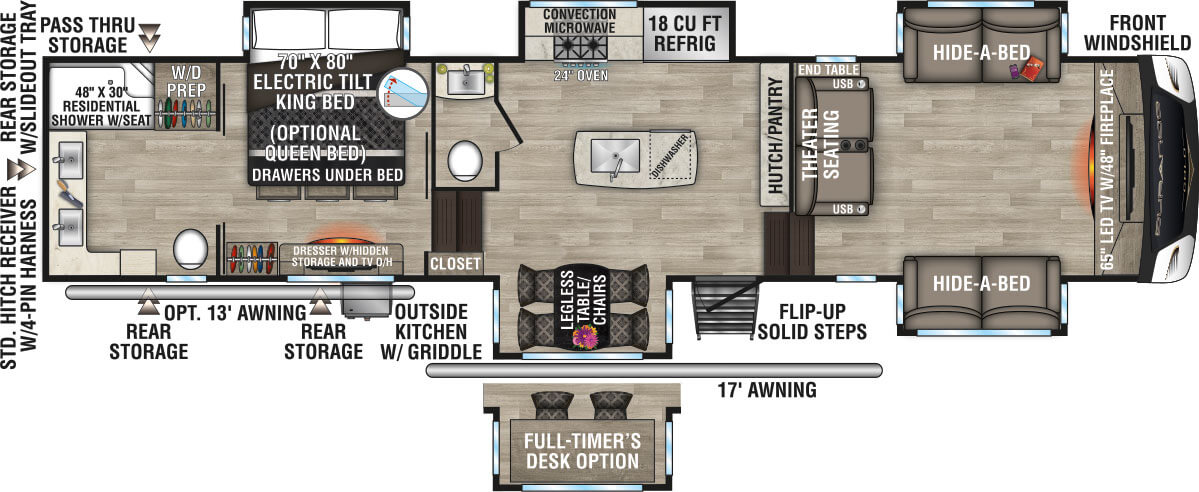 2023 KZ RV Durango Gold G386FLF Fifth Wheel Floorplan